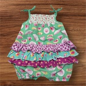 Matilda Jane Smocked Watermelon Ruffle Romper Size 6-12 Months